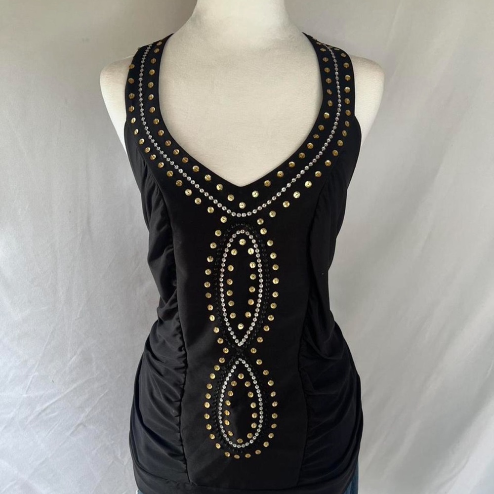 Seven7 Black and Gold Studded Tank Top